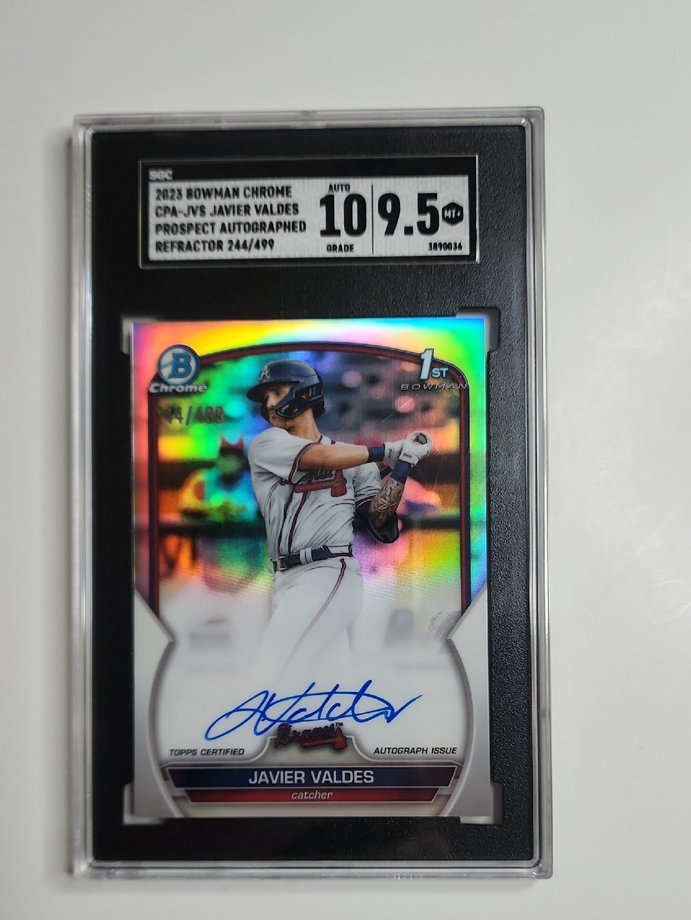Javier Valdes ~ 23 Bowman Chrome Refractor ~ Num. 244/499 On Card Auto ~ SGC 9.5